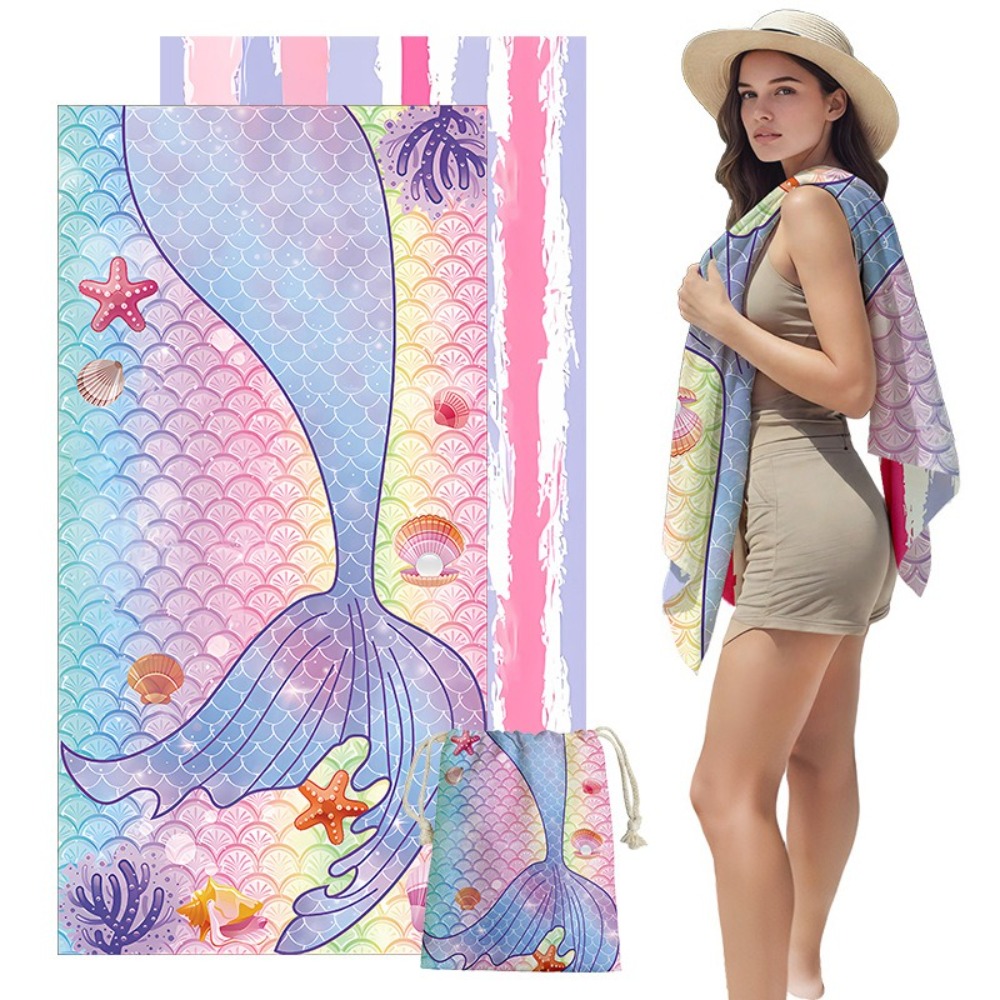 Fish Tail Print Beach Towels a - مراجعة Yoga Fitness Mat وسعره