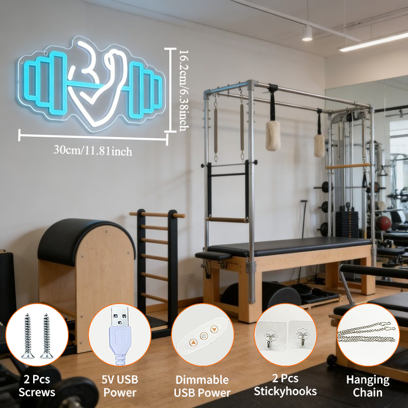 Bicep Dumbbell Neon Sign LED W - مراجعة Yoga And Fitness Studio وسعره
