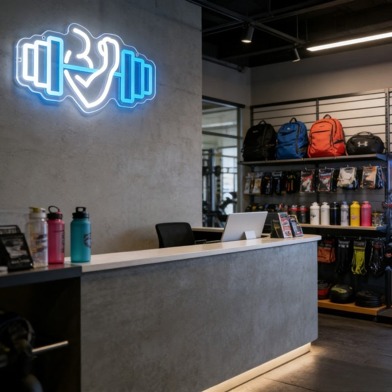 Bicep Dumbbell Neon Sign LED W - مراجعة Yoga And Fitness Studio وسعره